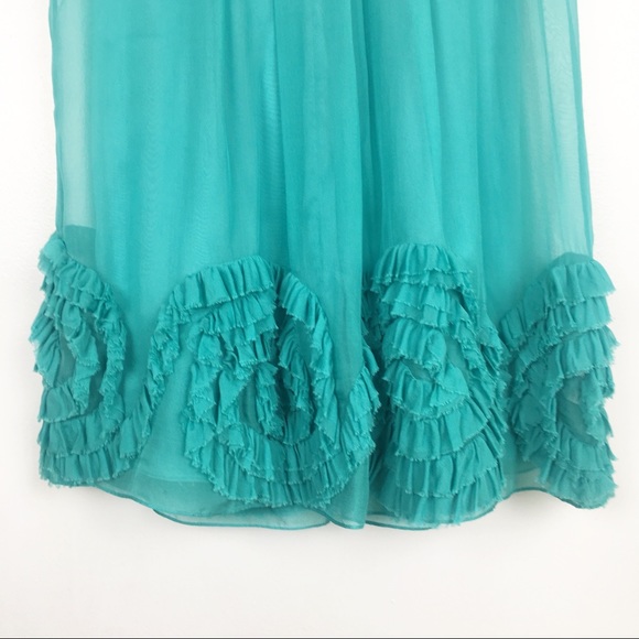 Rebecca Taylor turquoise silk sheer rosette dress - Picture 4 of 8
